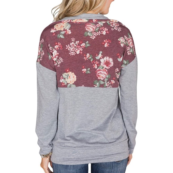 AlvaQ Sweatshirt Casual Long Sleeve Quarter Zip Color Block Floral Pullover S - Picture 2 of 16